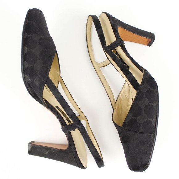 Vintage Gucci Black Fabric GG Monogram Print Slingback High Heels EU 37 Italy - Picture 10 of 12